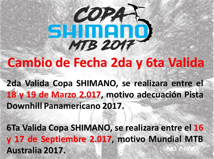 Cambio de fechas 2ª y 6ª válida Copa Colombia Shimano 2017