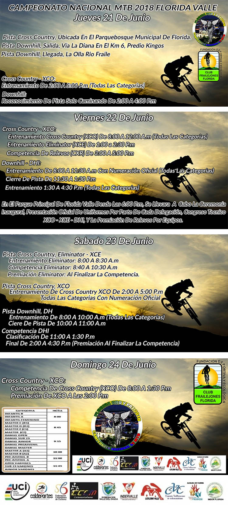 Programación Campeonato Nacional de Ciclomontañismo 2018